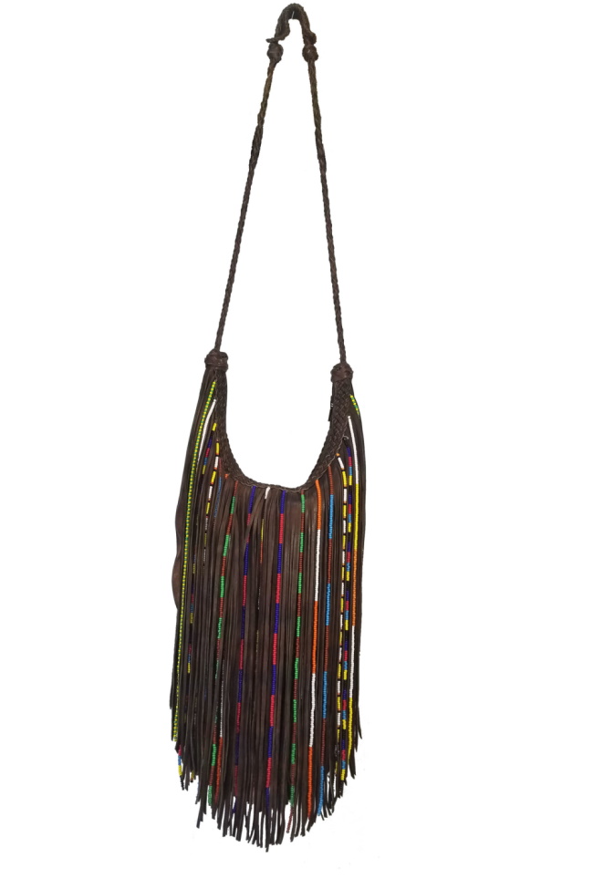 (image for) Gypsy Glass Beaded Fringe Large Leather Bag